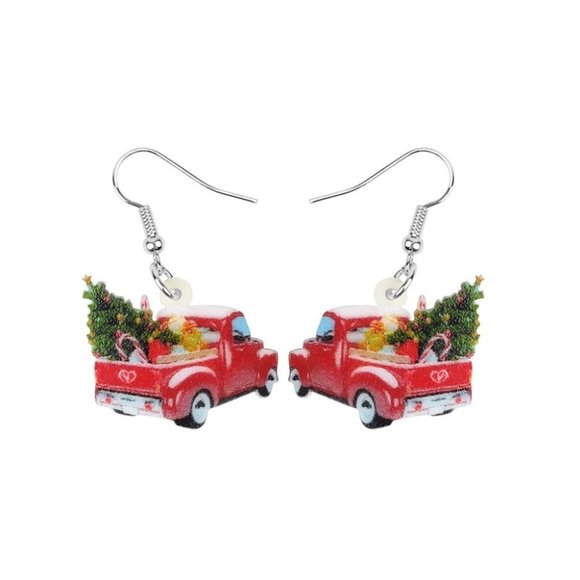Red Truck Christmas Earrings - Picture 1 of 3